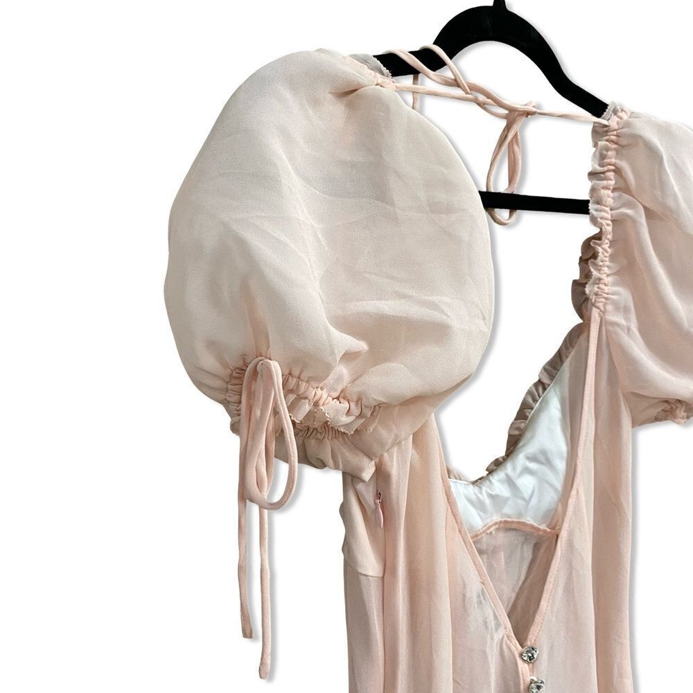 LOBA sheer Pink Midi Dress April Pastel Pink puff sleeves lingerie Revolve S - Picture 7 of 15